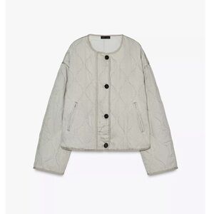 Zara Washed Effect Quilted Jacket Sz:L Washed Green